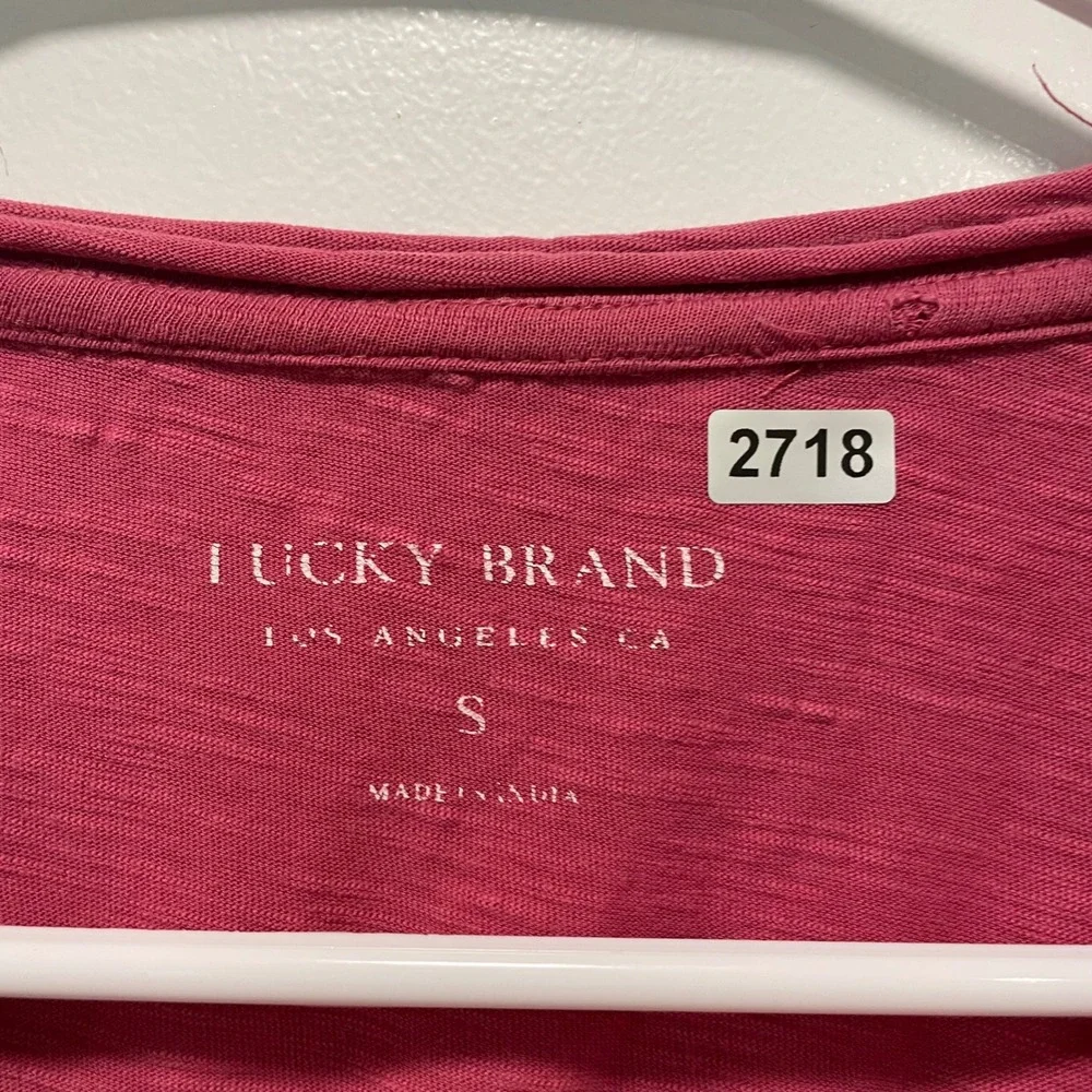 Lucky Brand Womens Pink Slub Knit Embroidered Bird Short Sleeve T-Shirt Small